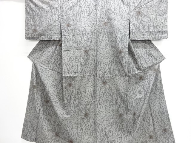 JAPANESE KIMONO / ANTIQUE HITOE KIMONO / SILK / TSUMUGI / WOVEN FLOWER